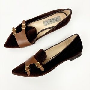 Diane B || Velvet Monkstrap Flats Point Brown